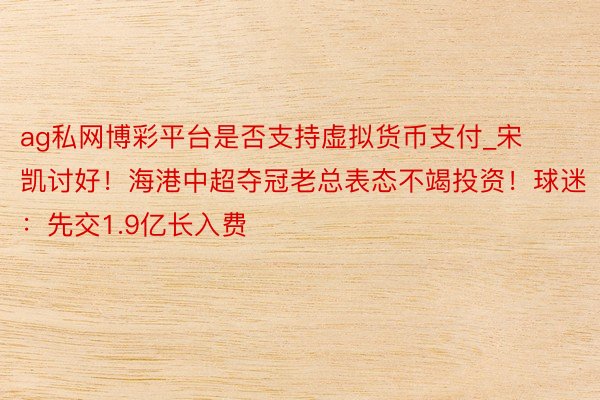 ag私网博彩平台是否支持虚拟货币支付_宋凯讨好！海港中超夺冠老总表态不竭投资！球迷：先交1.9亿长入费