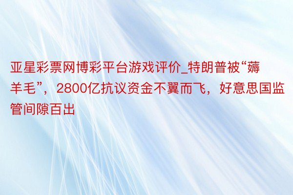 亚星彩票网博彩平台游戏评价_特朗普被“薅羊毛”,2800亿抗议资金不翼而飞,好意思国监管间隙百出